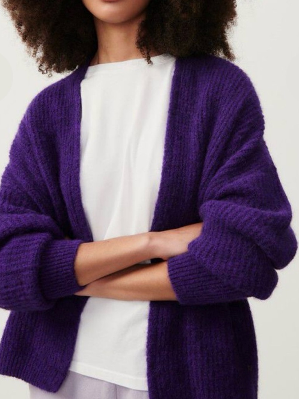 American Vintage Deep Purple Cozy Open-Front Cardigan